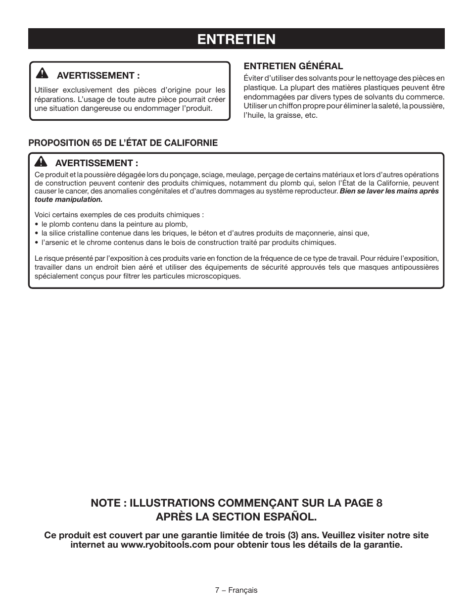 Entretien | Ryobi HJP003 User Manual | Page 13 / 24
