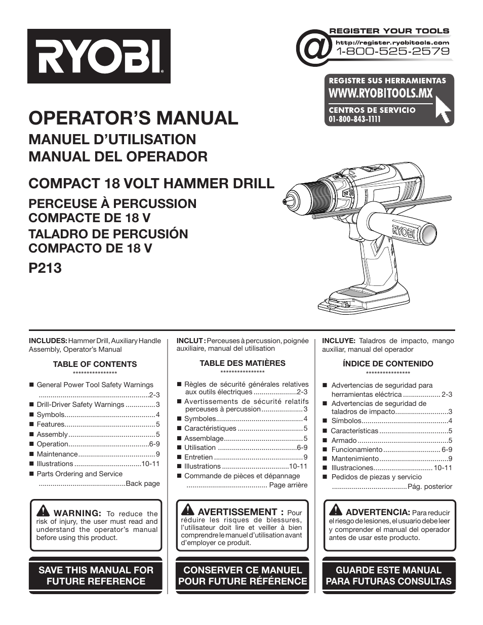 Ryobi P213 User Manual | 28 pages