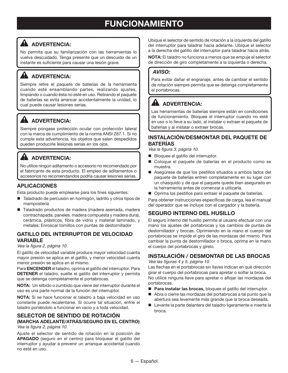 Funcionamiento | Ryobi P213 User Manual | Page 22 / 28