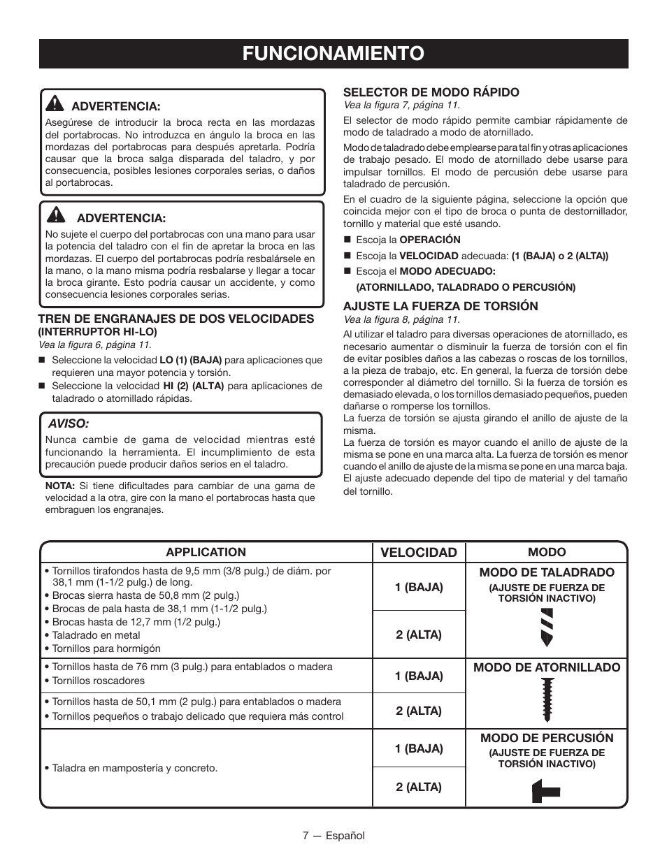 Funcionamiento | Ryobi P213 User Manual | Page 23 / 28