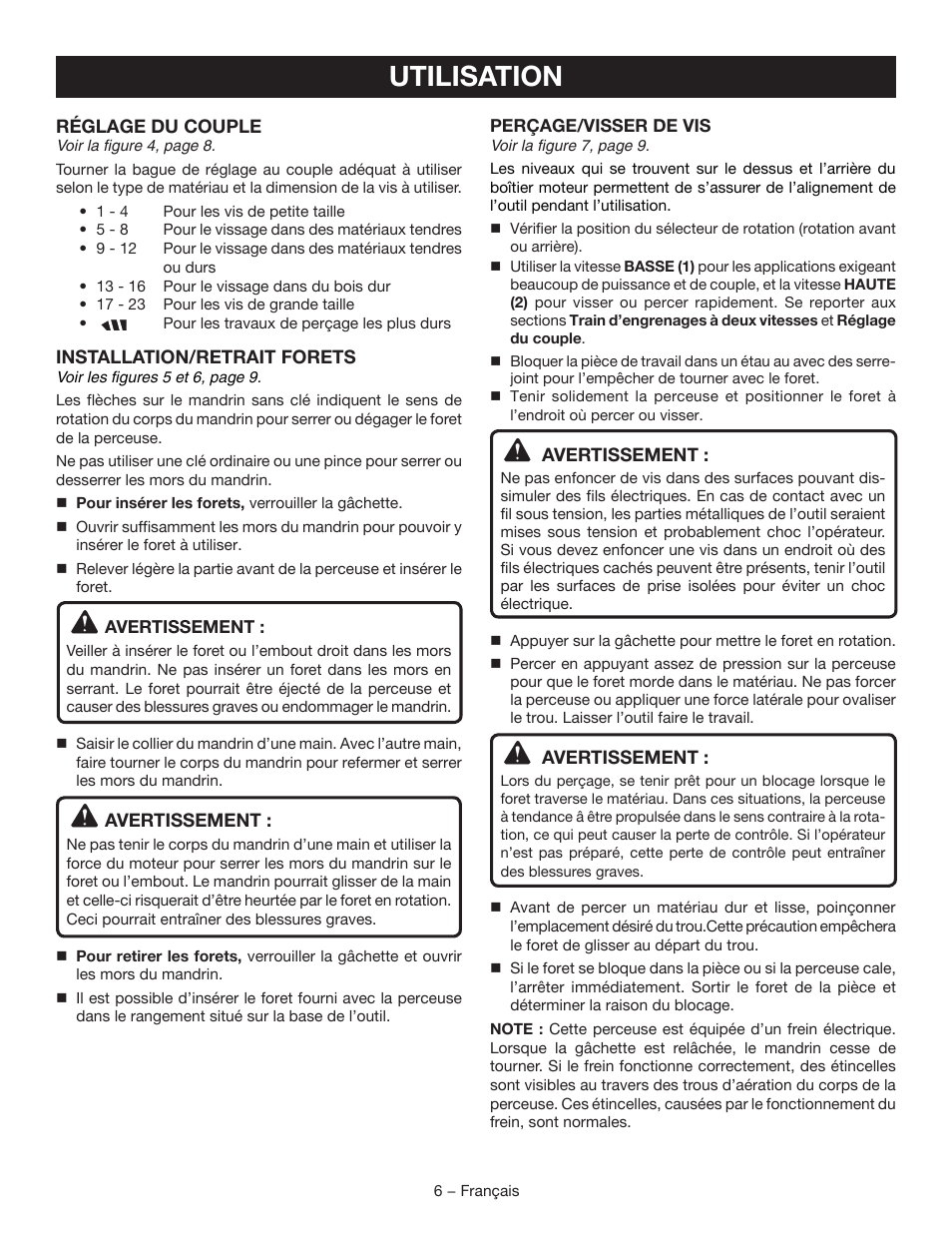 Utilisation | Ryobi P209 User Manual | Page 12 / 24