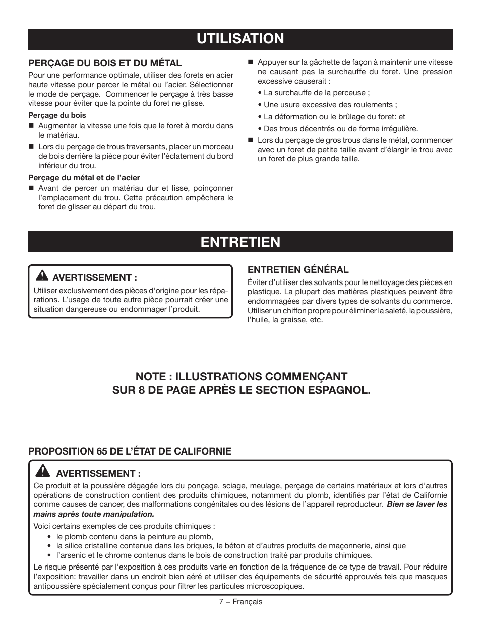 Utilisation, Entretien | Ryobi P209 User Manual | Page 13 / 24