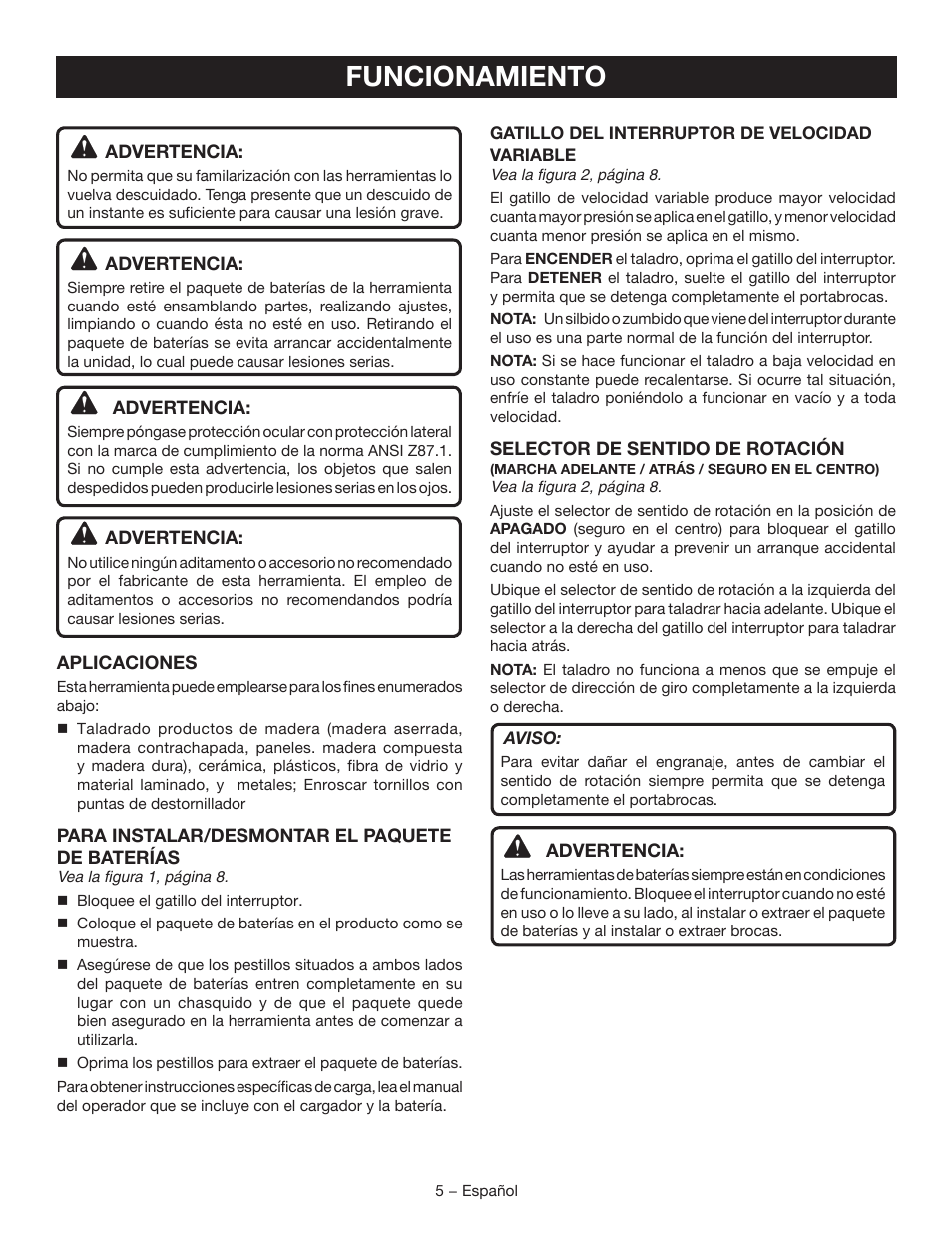 Funcionamiento | Ryobi P209 User Manual | Page 17 / 24