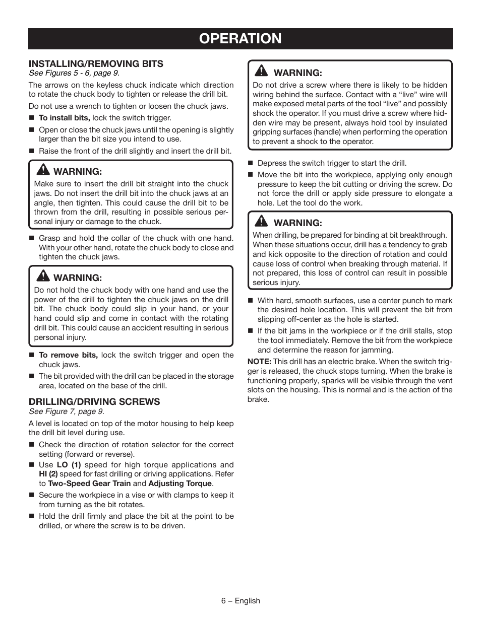 Operation | Ryobi P209 User Manual | Page 6 / 24