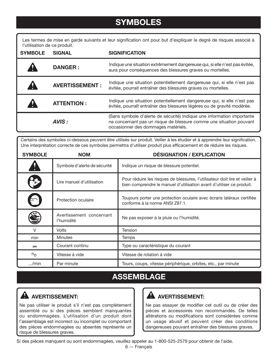 Symboles, Assemblage | Ryobi HP108L User Manual | Page 14 / 28