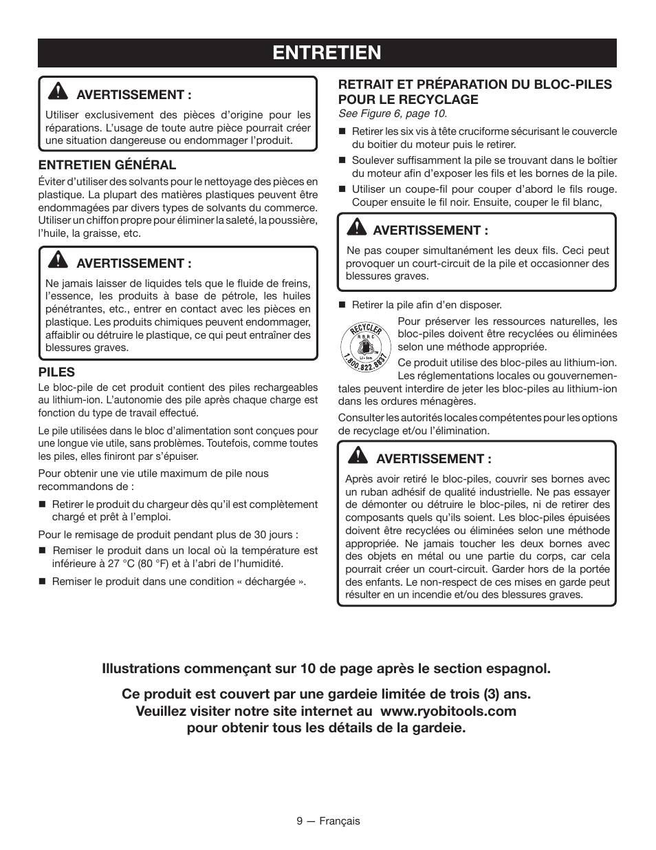 Entretien | Ryobi HP108L User Manual | Page 17 / 28