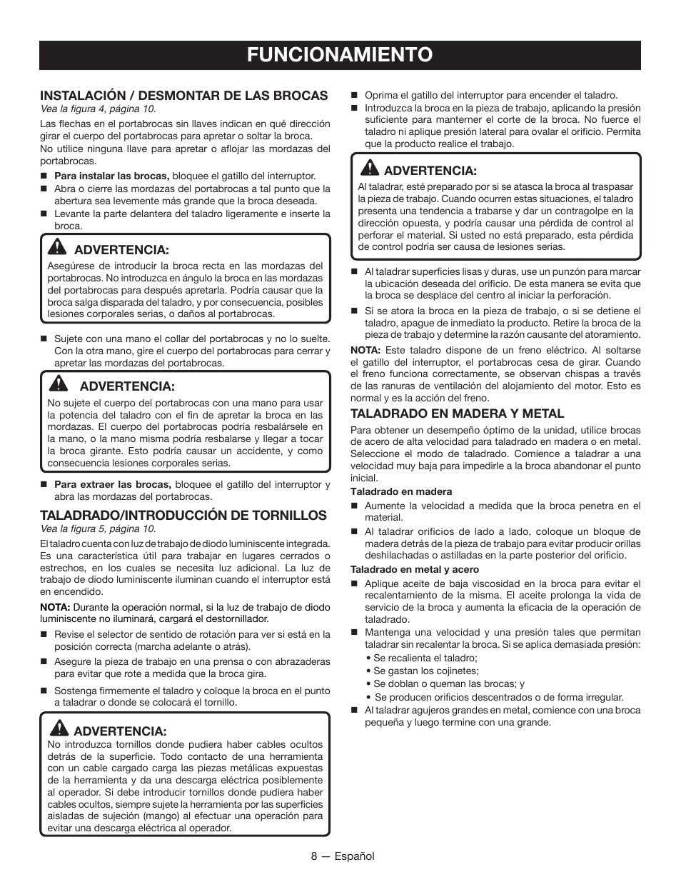 Funcionamiento | Ryobi HP108L User Manual | Page 24 / 28