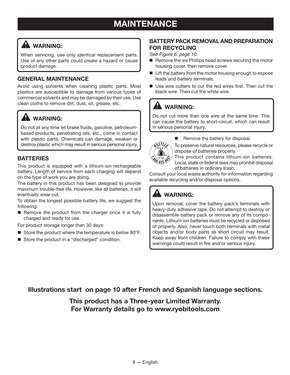 Maintenance | Ryobi HP108L User Manual | Page 9 / 28