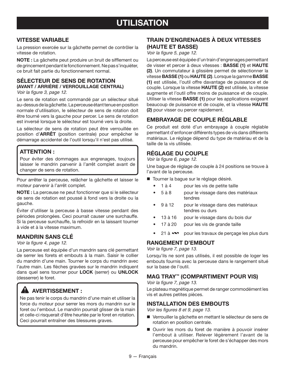 Utilisation | Ryobi P270G User Manual | Page 19 / 36