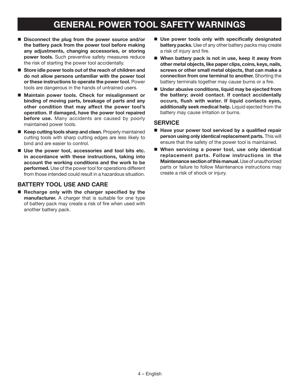 General power tool safety warnings | Ryobi P270G User Manual | Page 4 / 36