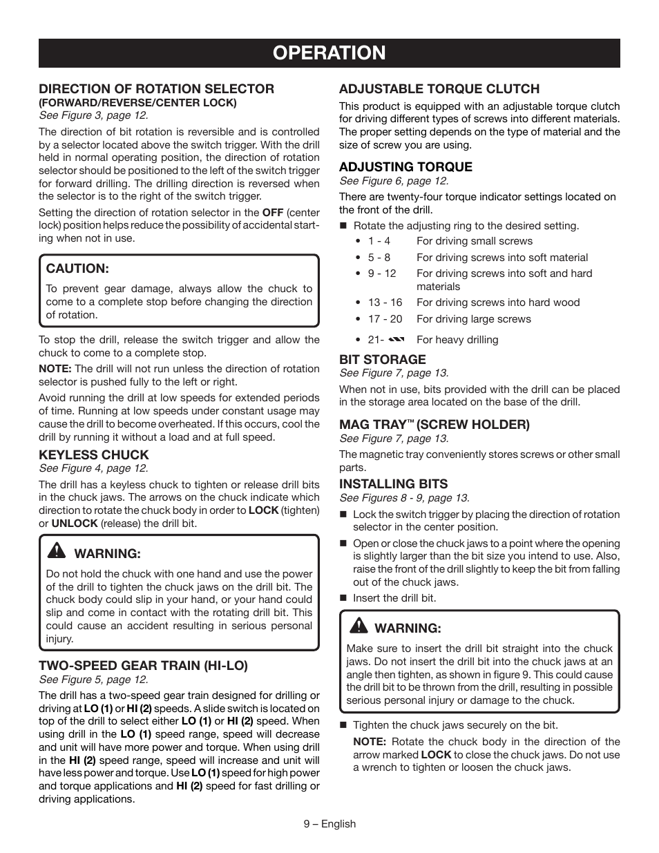 Operation | Ryobi P270G User Manual | Page 9 / 36