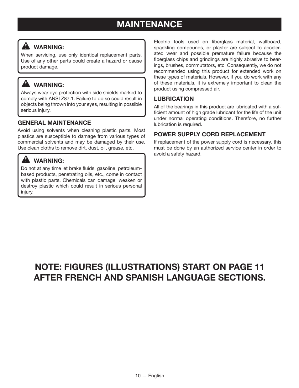 Maintenance | Ryobi D620H User Manual | Page 10 / 32