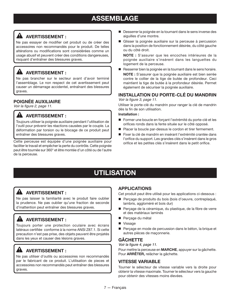 Assemblage utilisation | Ryobi D620H User Manual | Page 16 / 32