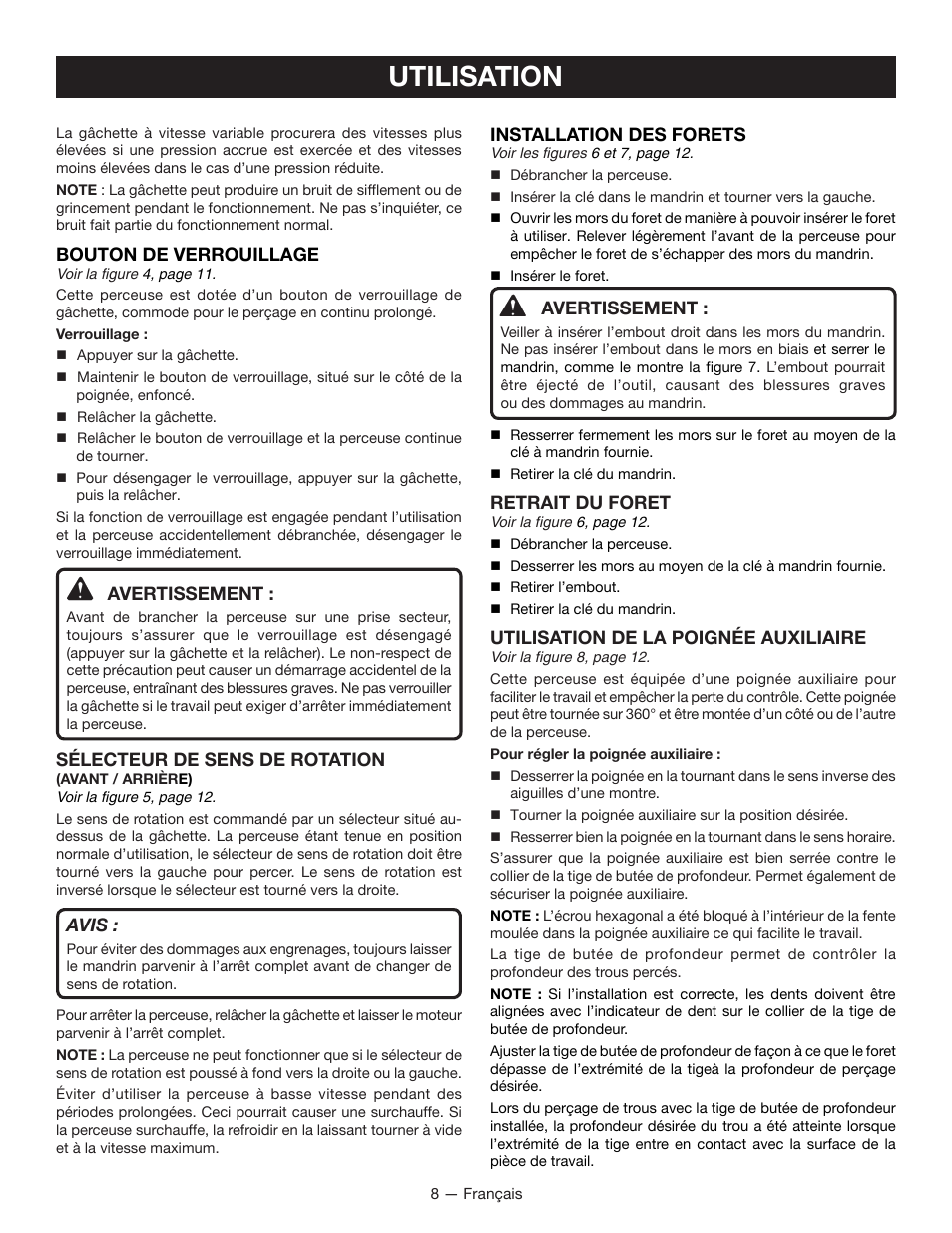 Utilisation | Ryobi D620H User Manual | Page 17 / 32