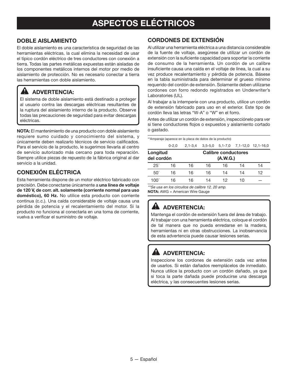 Aspectos eléctricos | Ryobi D620H User Manual | Page 23 / 32