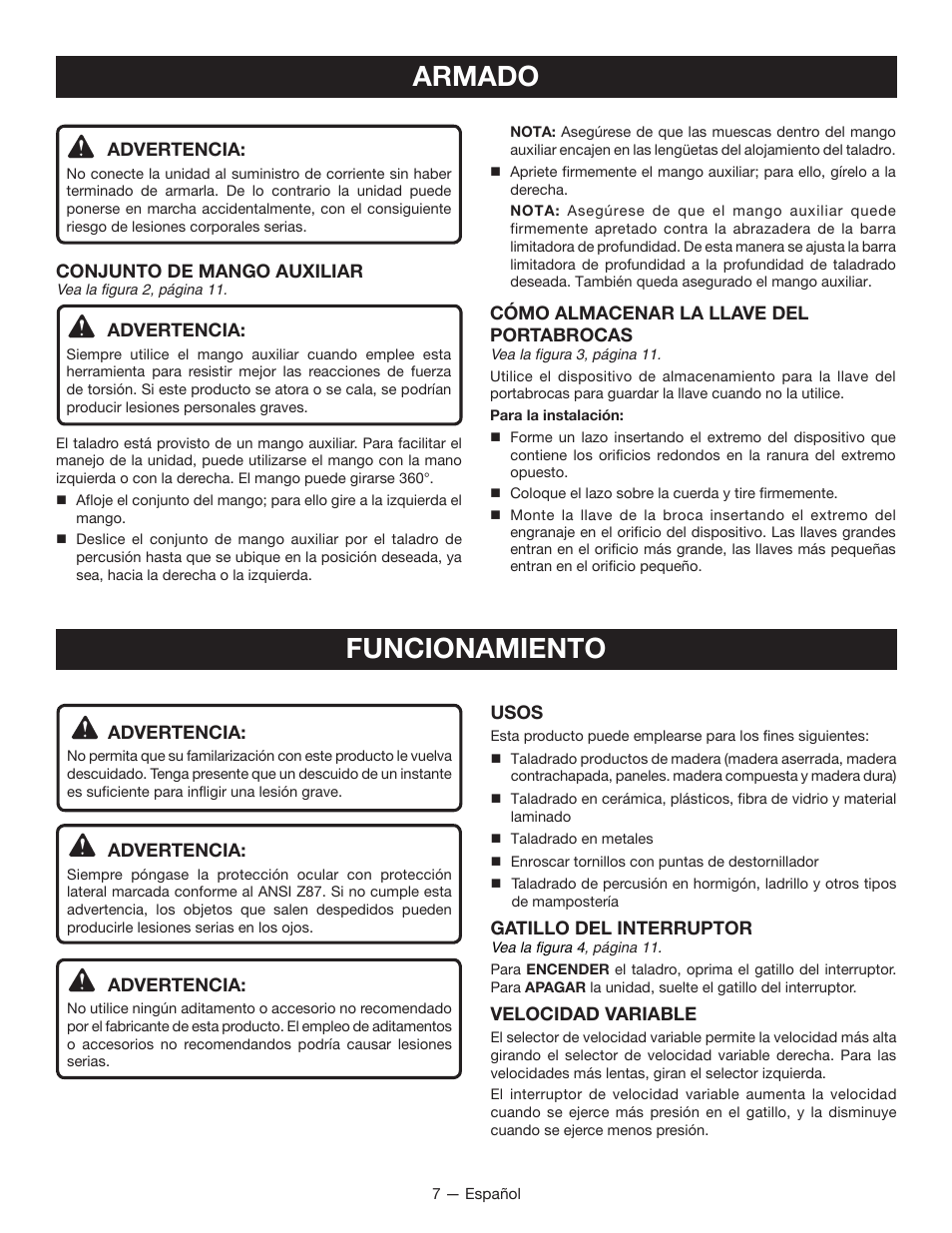 Armado, Funcionamiento | Ryobi D620H User Manual | Page 25 / 32