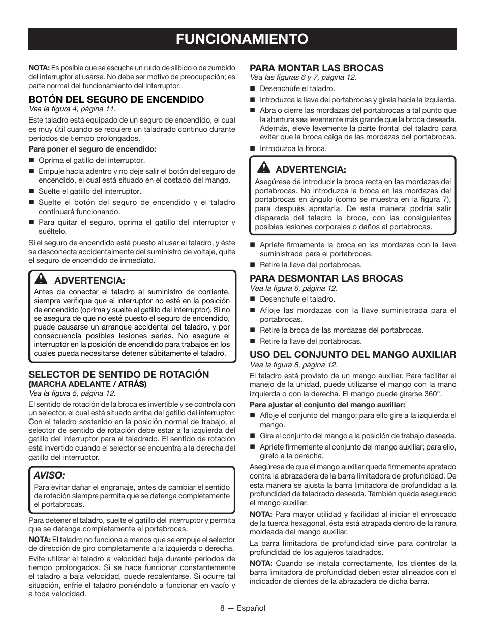 Funcionamiento | Ryobi D620H User Manual | Page 26 / 32