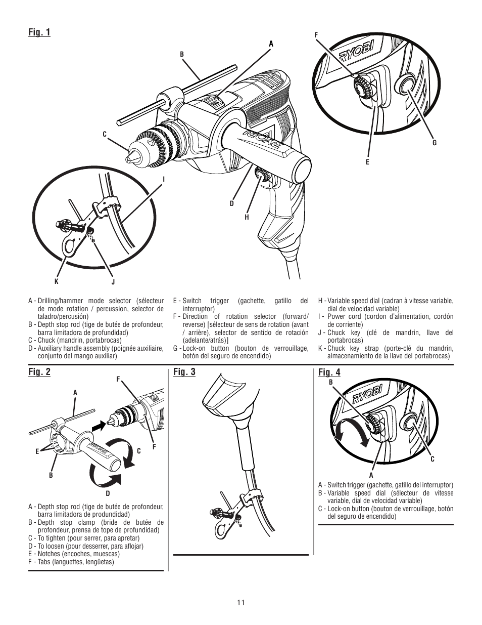 Fig. 1, Fig. 4, Fig. 2 | Fig. 3 | Ryobi D620H User Manual | Page 29 / 32