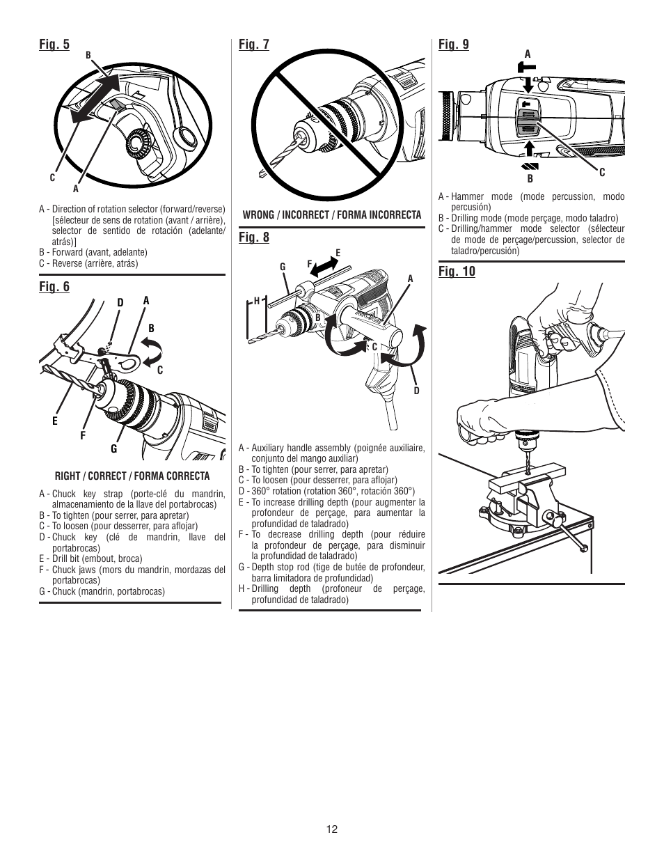 Fig. 9, Fig. 10, Fig. 7 fig. 8 | Fig. 6, Fig. 5 | Ryobi D620H User Manual | Page 30 / 32