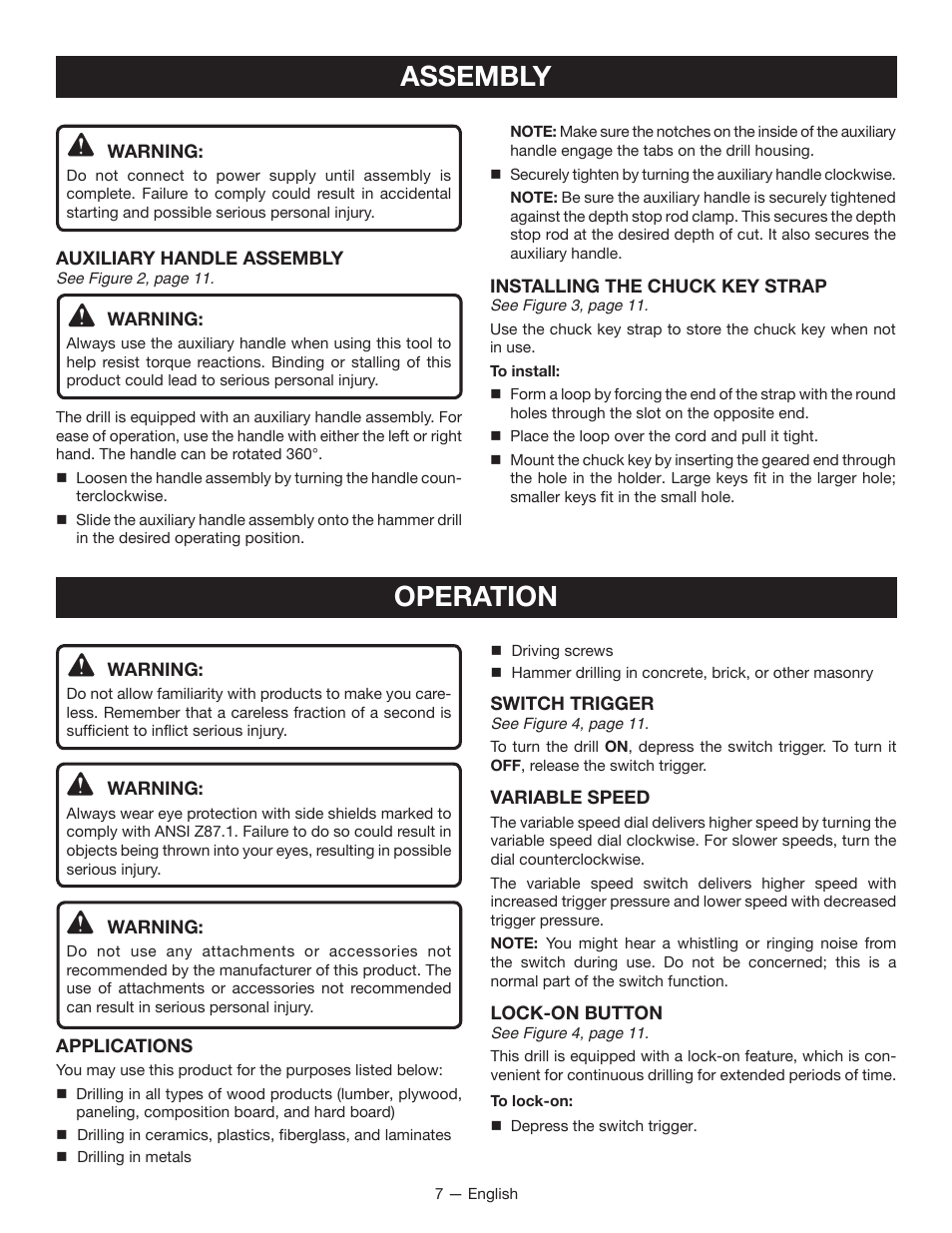 Assembly, Operation | Ryobi D620H User Manual | Page 7 / 32