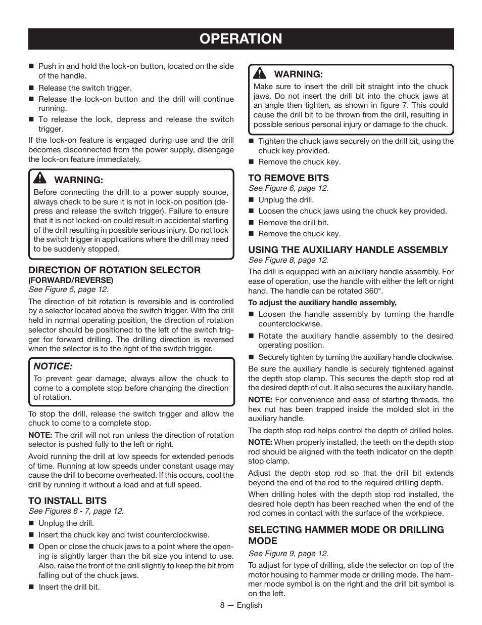 Operation | Ryobi D620H User Manual | Page 8 / 32