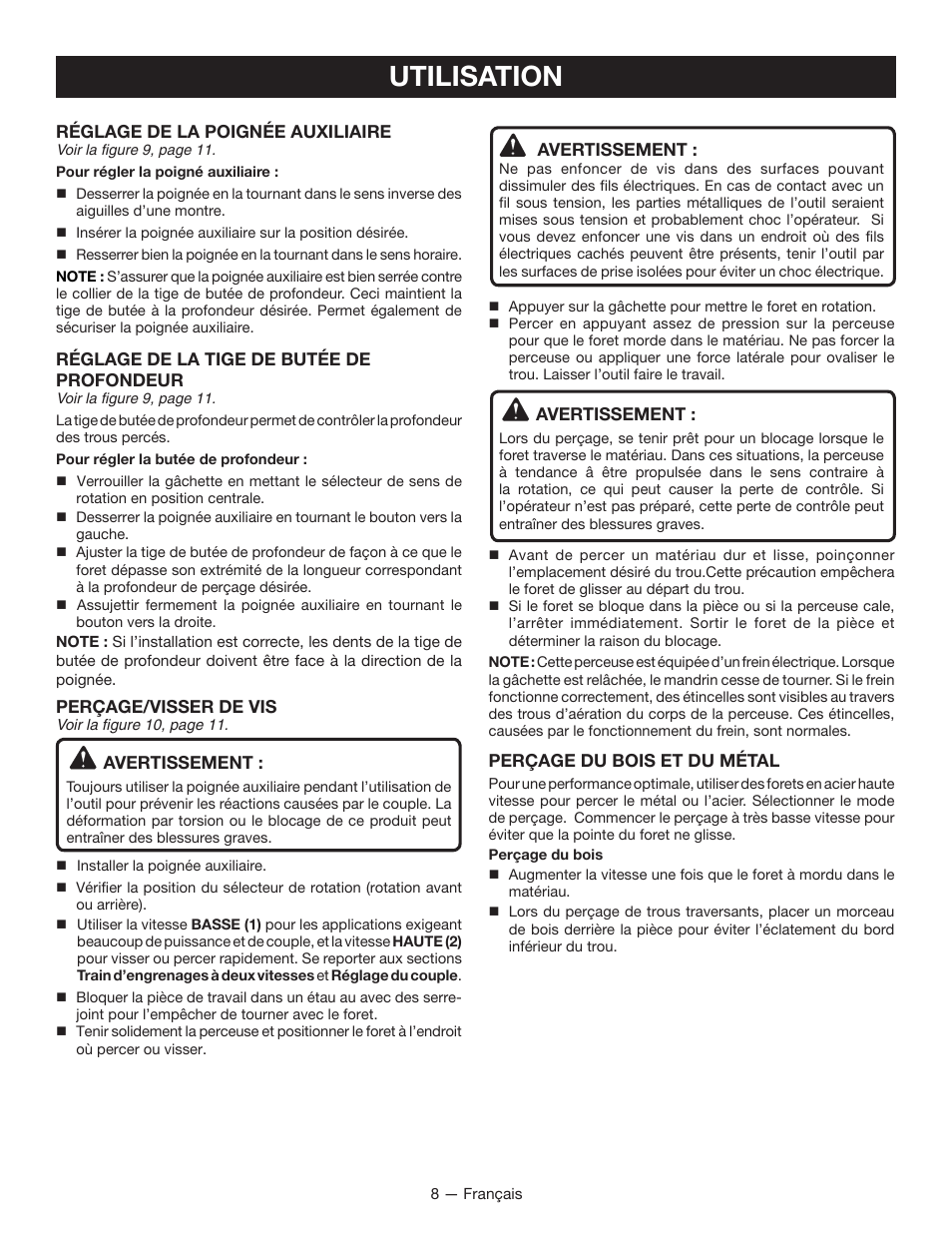 Utilisation | Ryobi P214 User Manual | Page 16 / 28