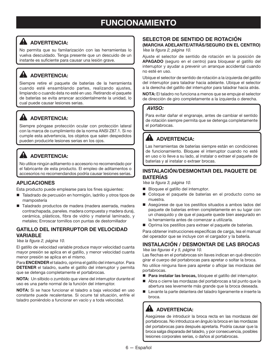 Funcionamiento | Ryobi P214 User Manual | Page 22 / 28