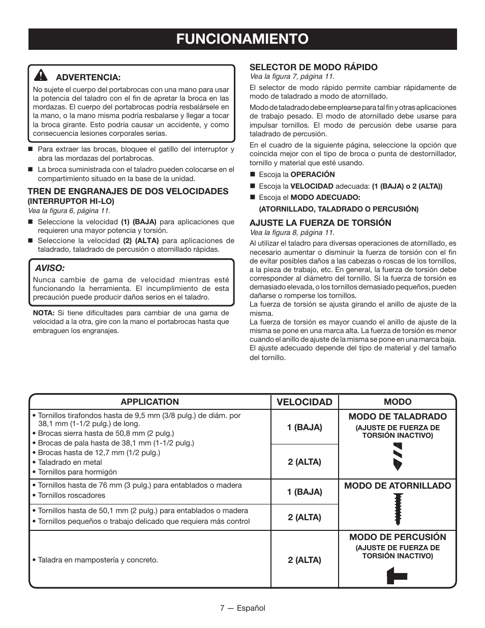Funcionamiento | Ryobi P214 User Manual | Page 23 / 28