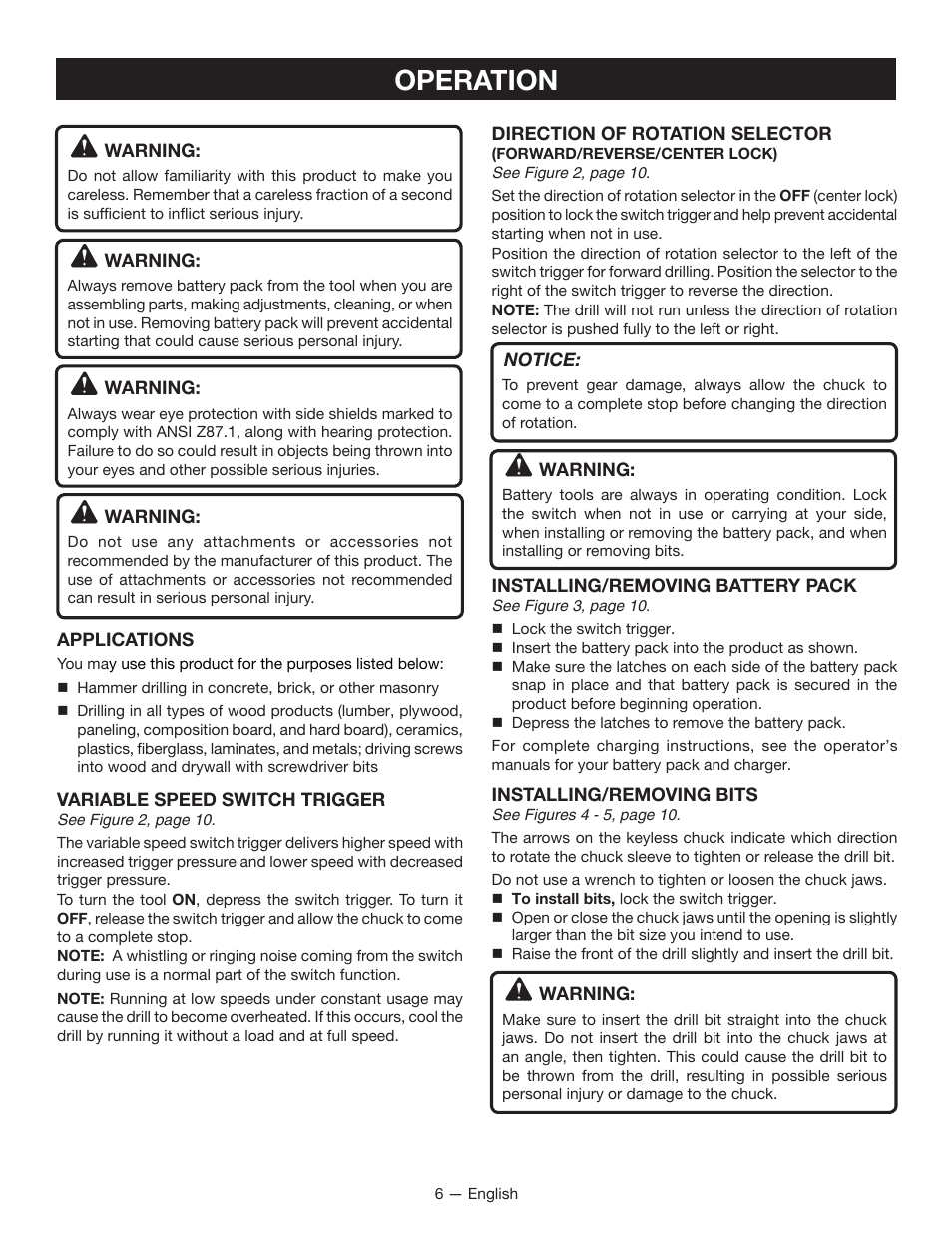 Operation | Ryobi P214 User Manual | Page 6 / 28