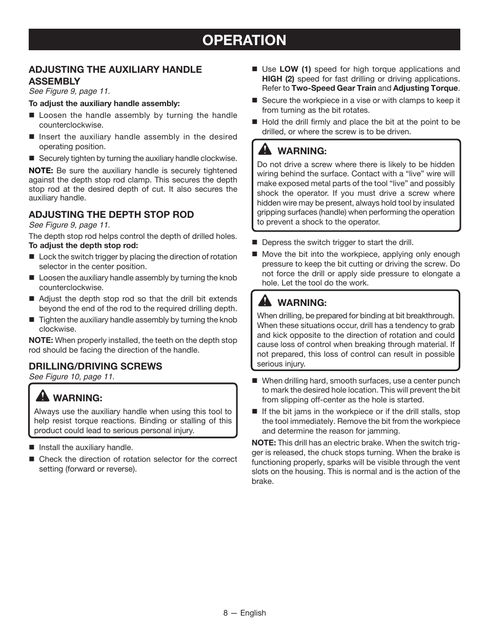 Operation | Ryobi P214 User Manual | Page 8 / 28