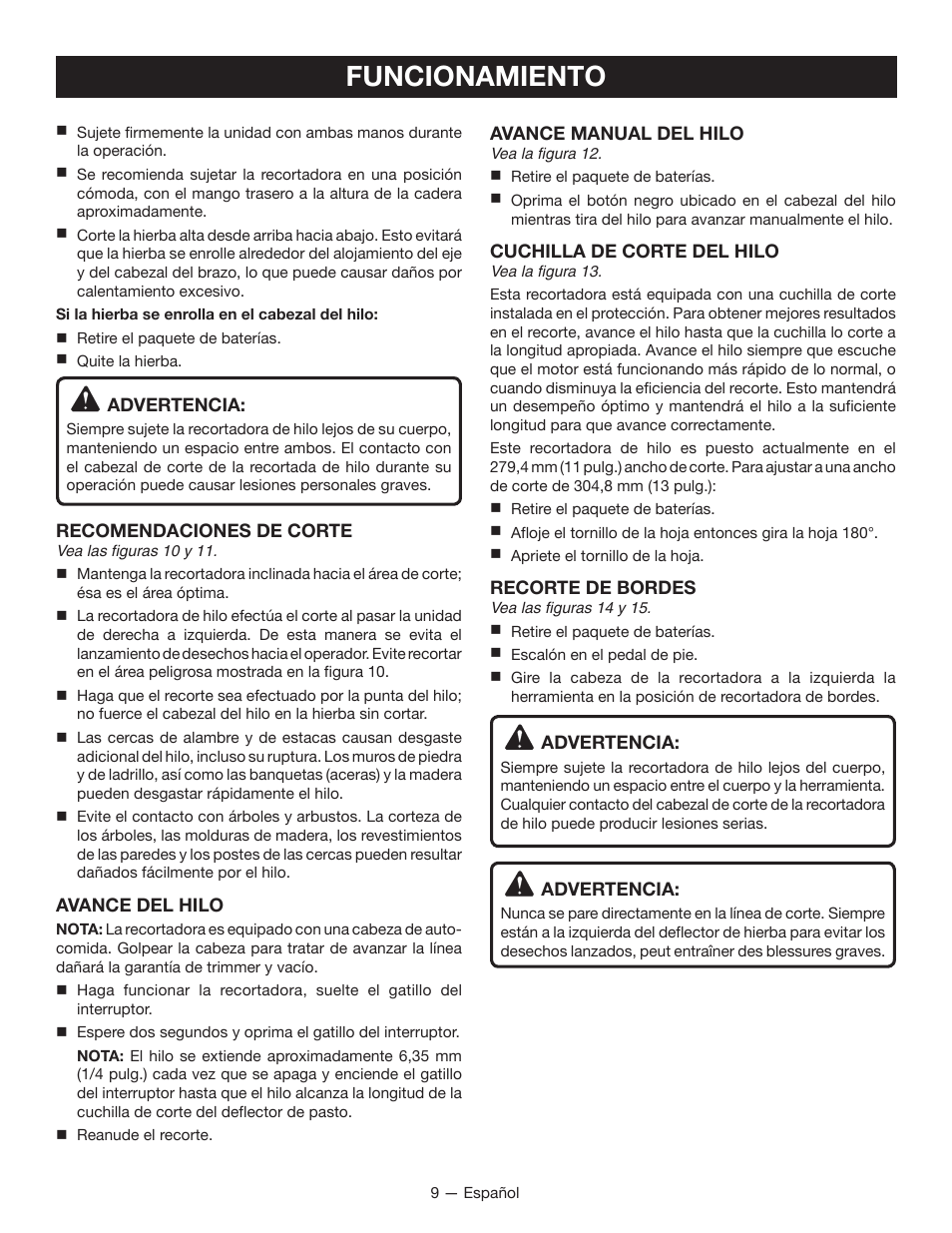 Funcionamiento | Ryobi RY40020 User Manual | Page 33 / 38
