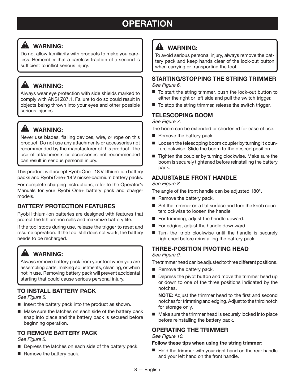 Operation | Ryobi P2006 User Manual | Page 10 / 38