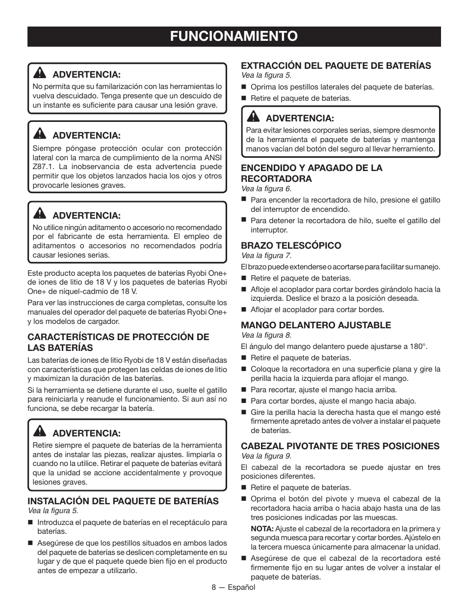 Funcionamiento | Ryobi P2006 User Manual | Page 32 / 38