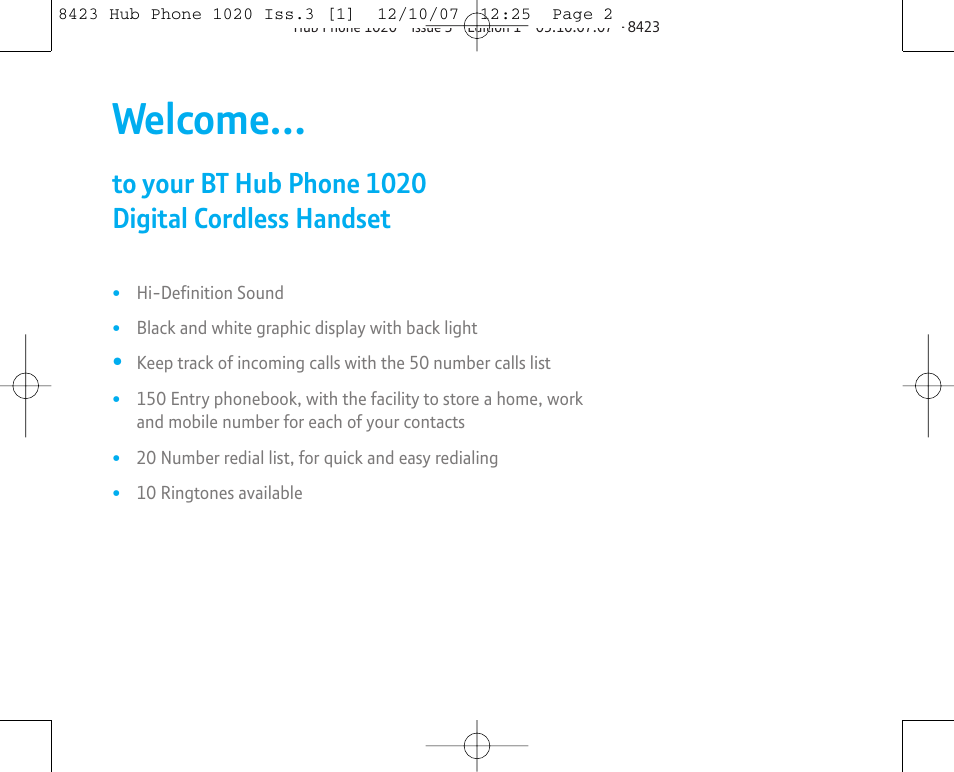 Welcome | BT 1020 User Manual | Page 2 / 76