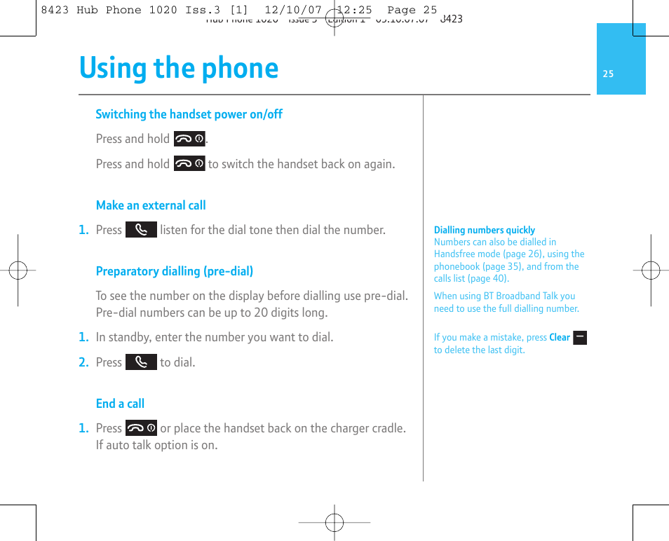 Using the phone | BT 1020 User Manual | Page 25 / 76