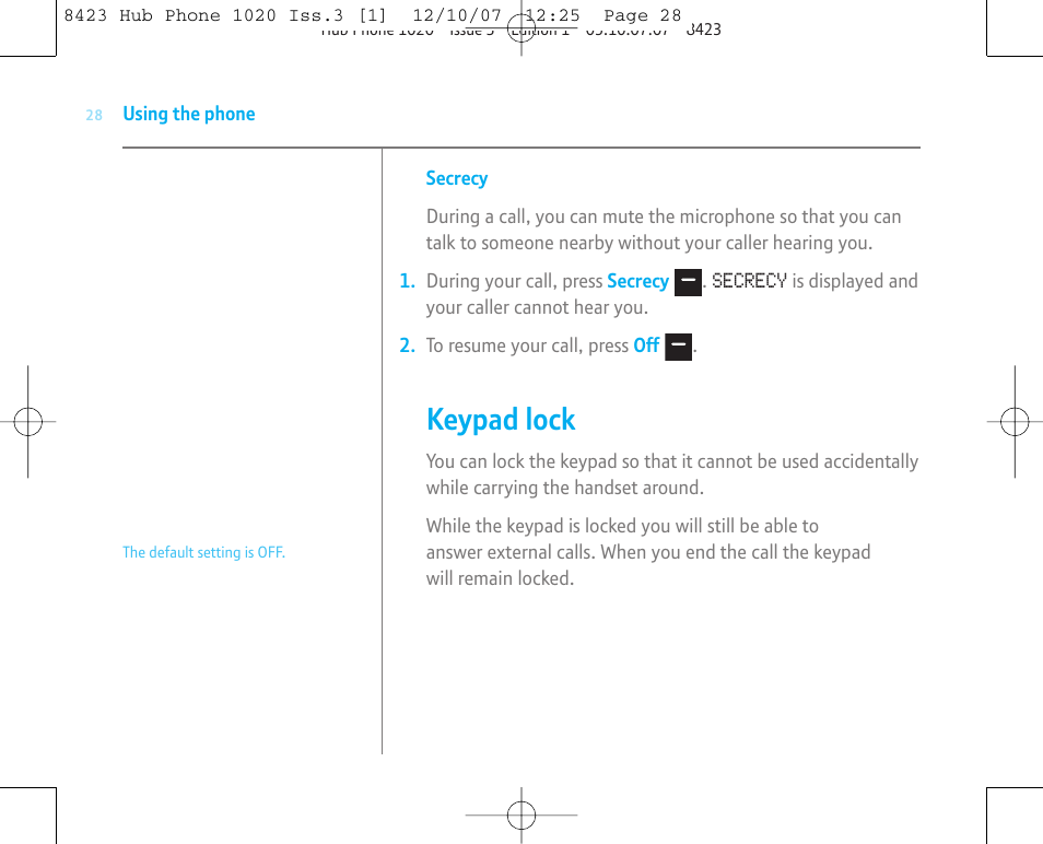 Keypad lock | BT 1020 User Manual | Page 28 / 76