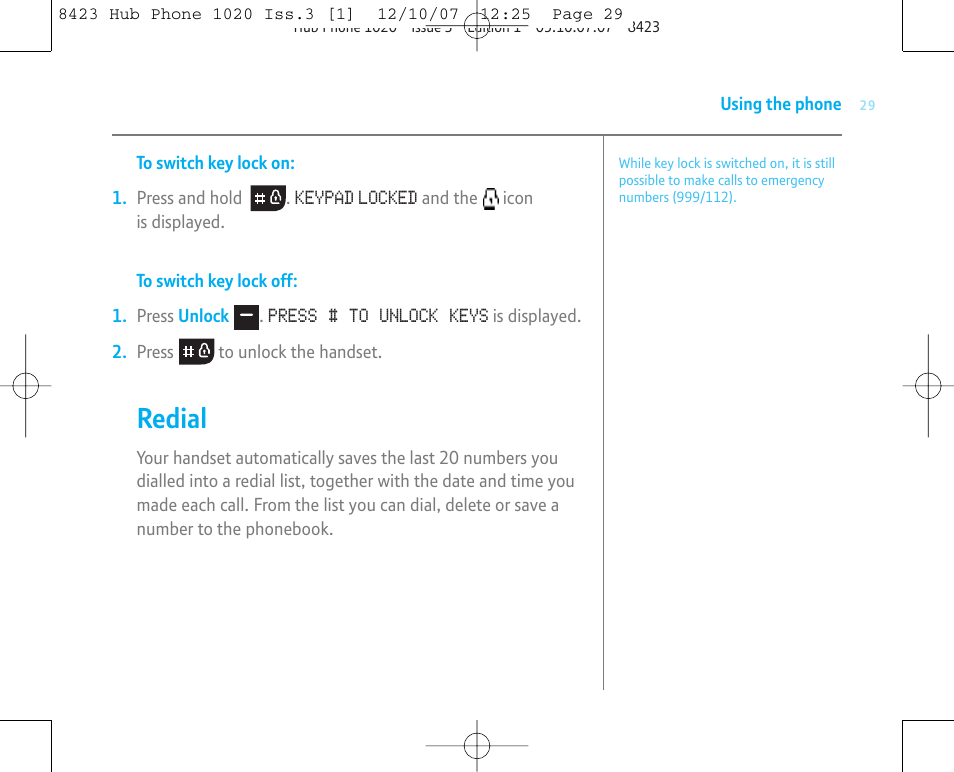 Redial | BT 1020 User Manual | Page 29 / 76