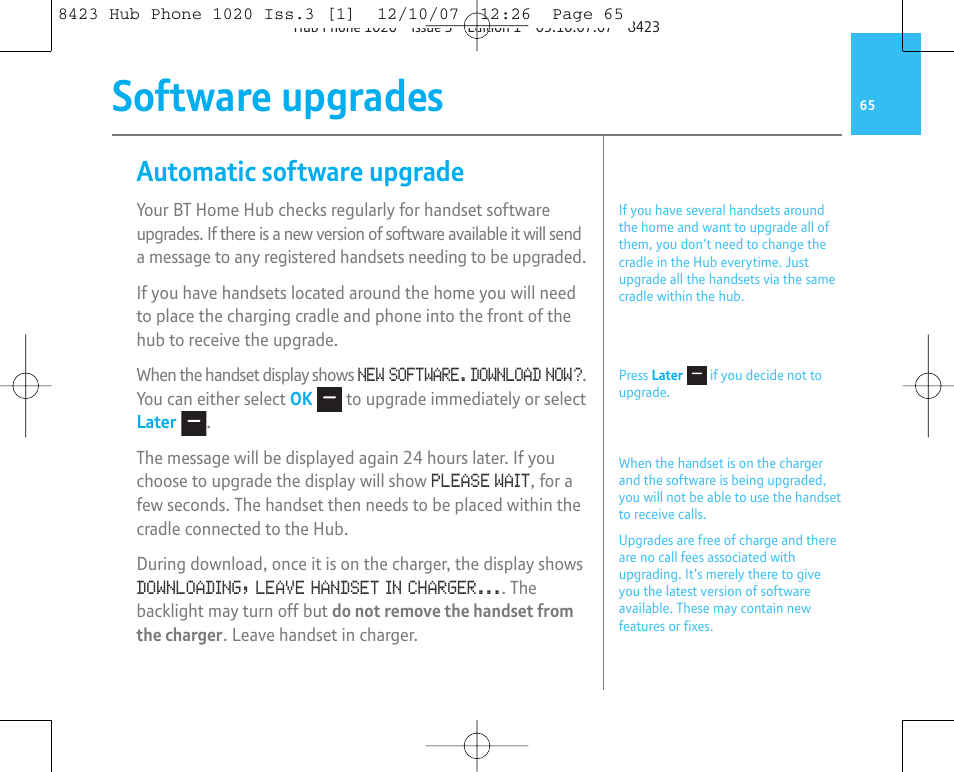 Software upgrades, Automatic software upgrade | BT 1020 User Manual | Page 65 / 76