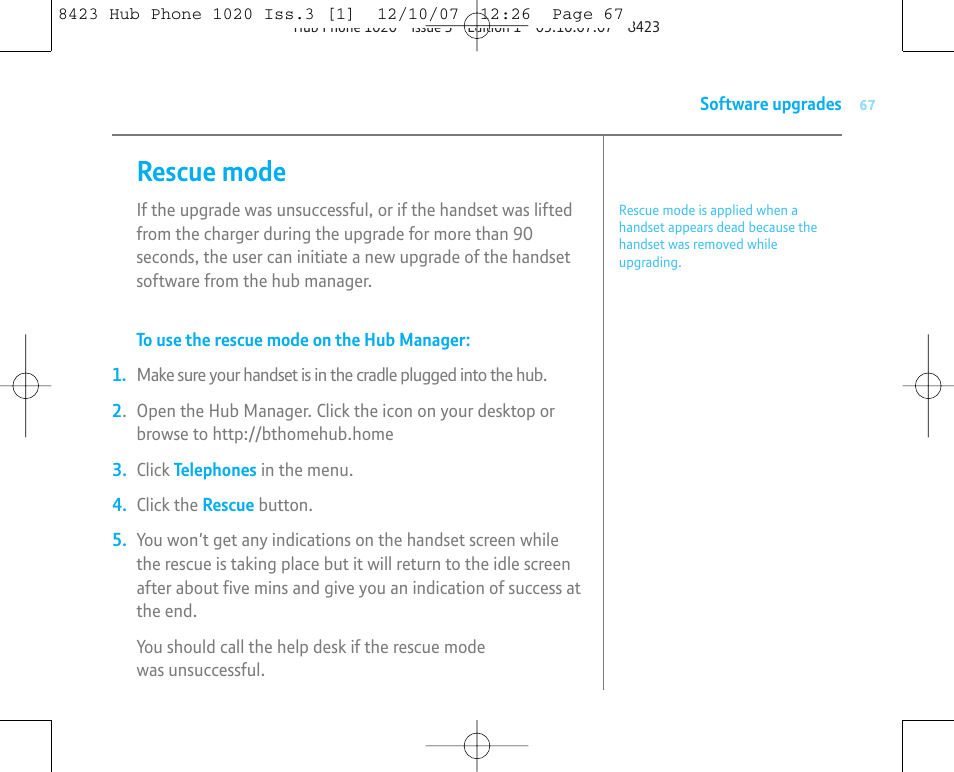 Rescue mode | BT 1020 User Manual | Page 67 / 76