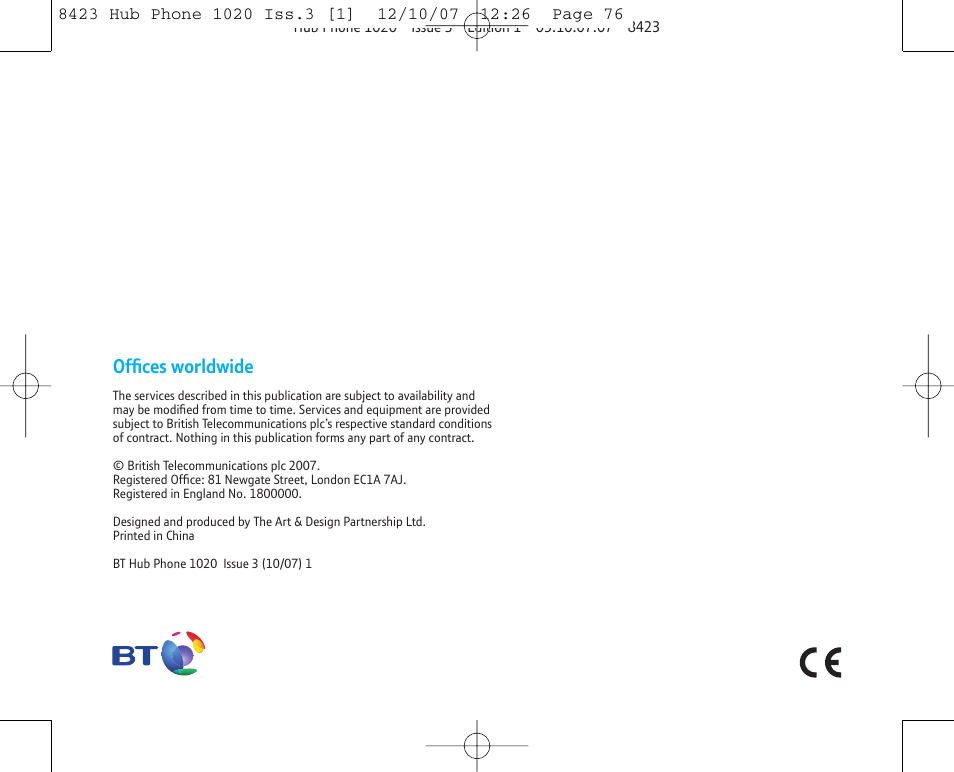 Offices worldwide | BT 1020 User Manual | Page 76 / 76
