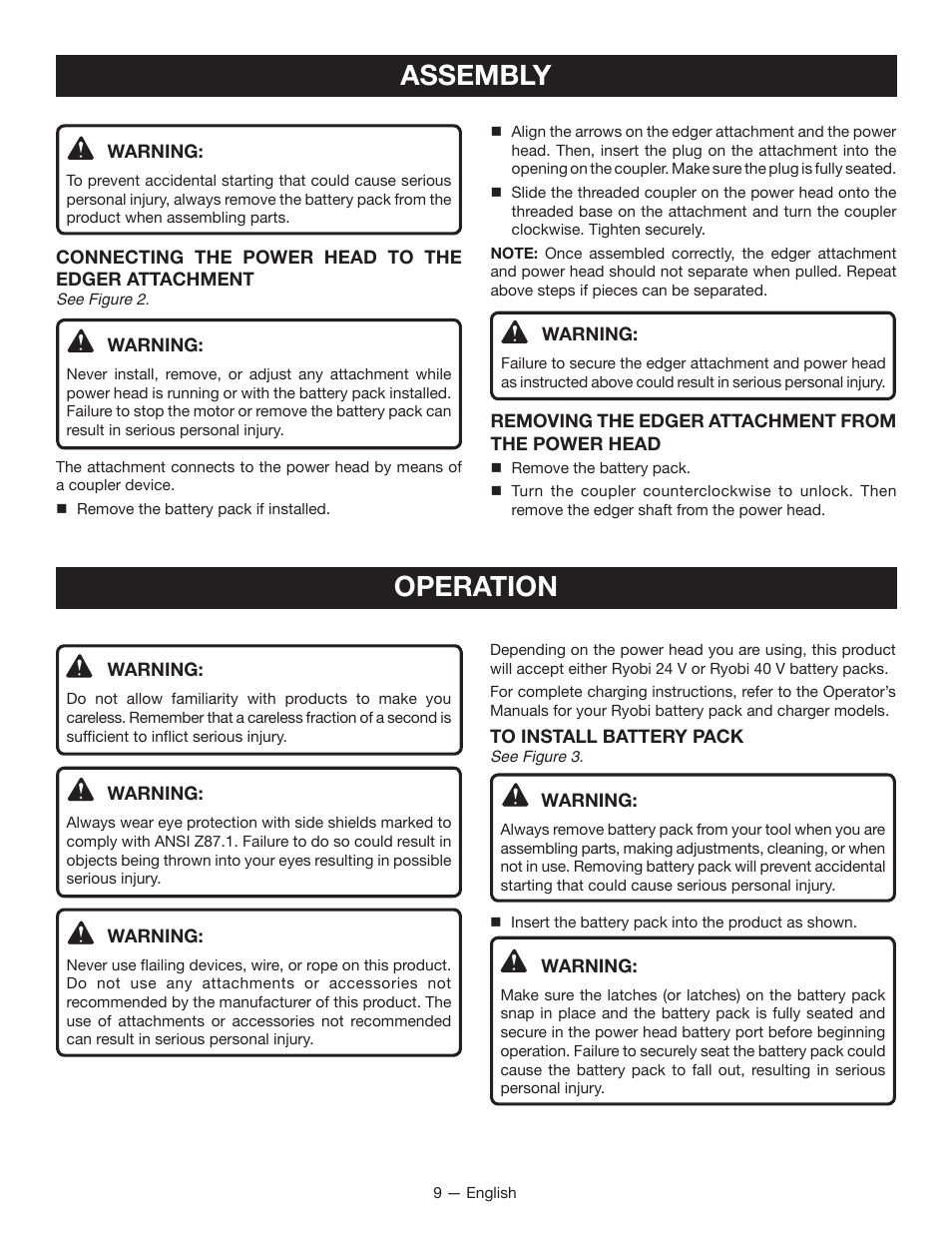 Assembly, Operation | Ryobi RY40030 User Manual | Page 13 / 40