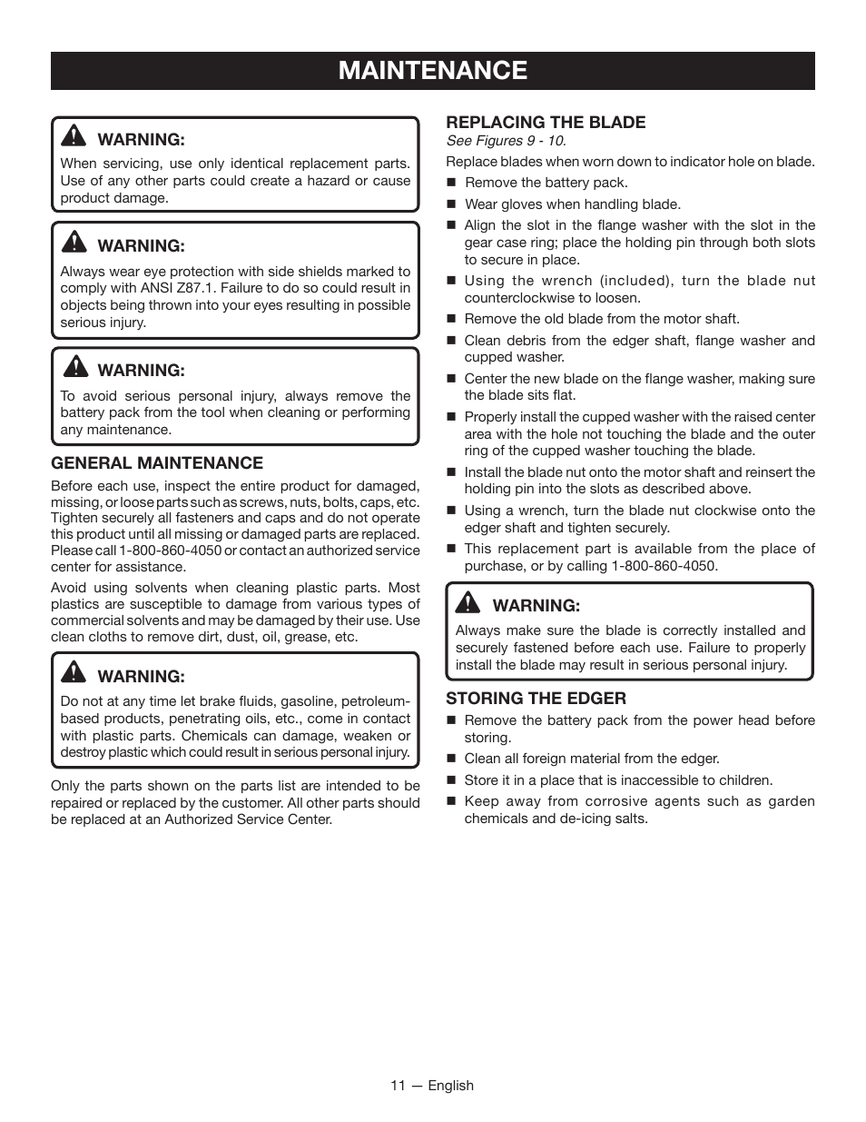 Maintenance | Ryobi RY40030 User Manual | Page 15 / 40