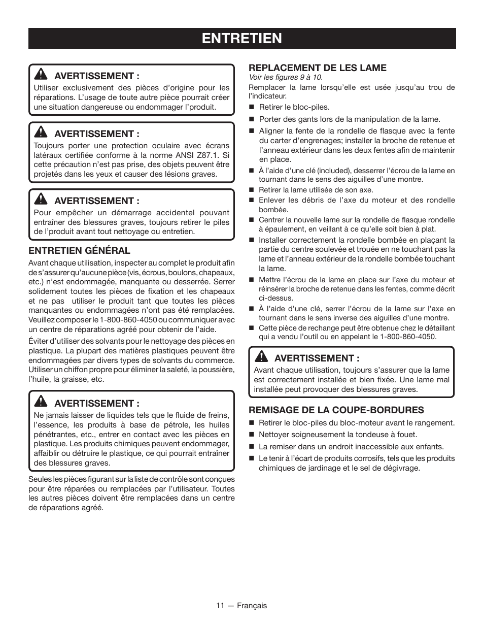 Entretien | Ryobi RY40030 User Manual | Page 26 / 40