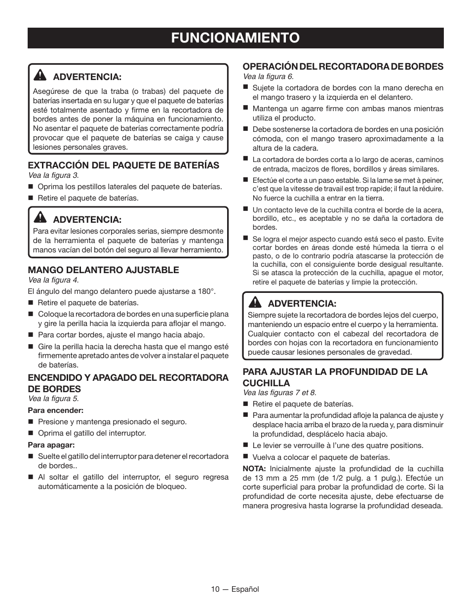 Funcionamiento | Ryobi RY40030 User Manual | Page 36 / 40