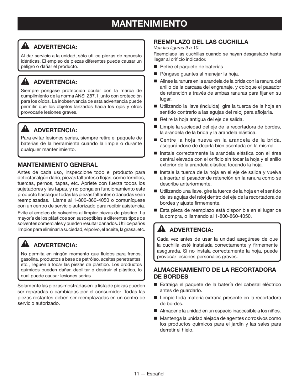 Mantenimiento | Ryobi RY40030 User Manual | Page 37 / 40