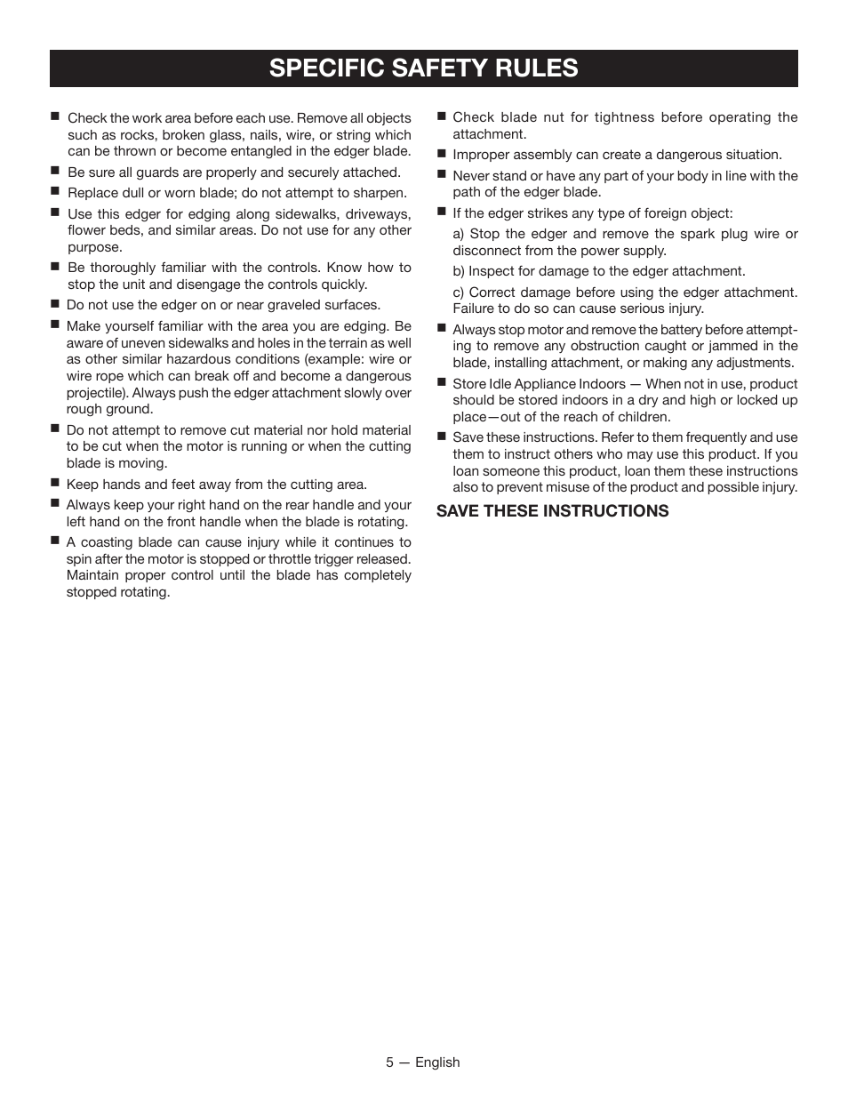 Specific safety rules | Ryobi RY40030 User Manual | Page 9 / 40