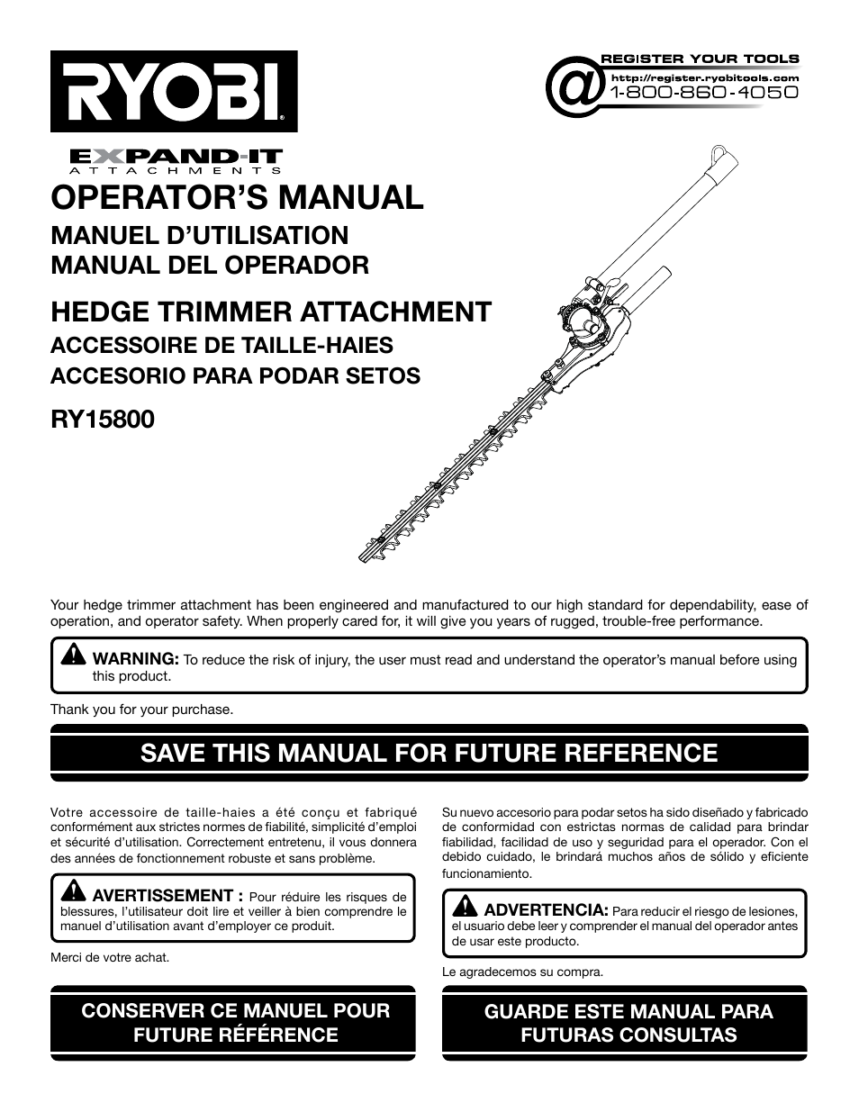 Ryobi RY15800 User Manual | 34 pages