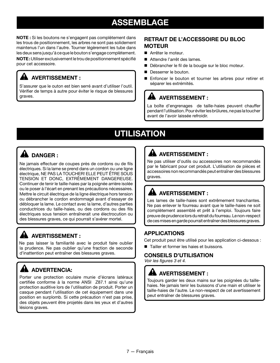 Assemblage, Utilisation | Ryobi RY15800 User Manual | Page 18 / 34