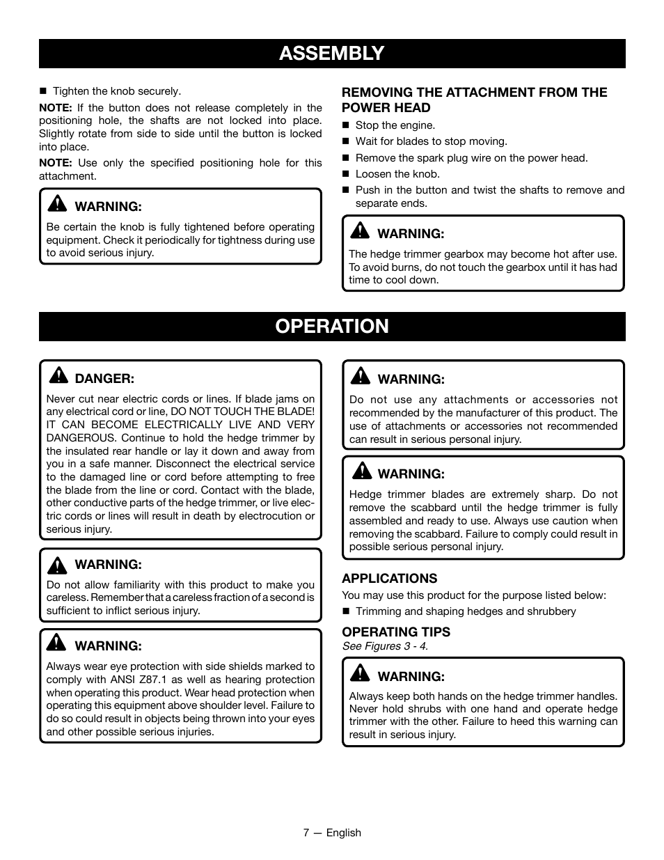 Assembly, Operation | Ryobi RY15800 User Manual | Page 9 / 34