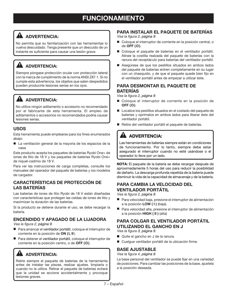 Funcionamiento | Ryobi P3300 User Manual | Page 21 / 24